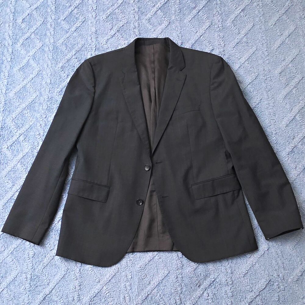 BOSS Hugo Boss 42R Mens Black Solid Suit Jacket 2-Button Notch Lapel